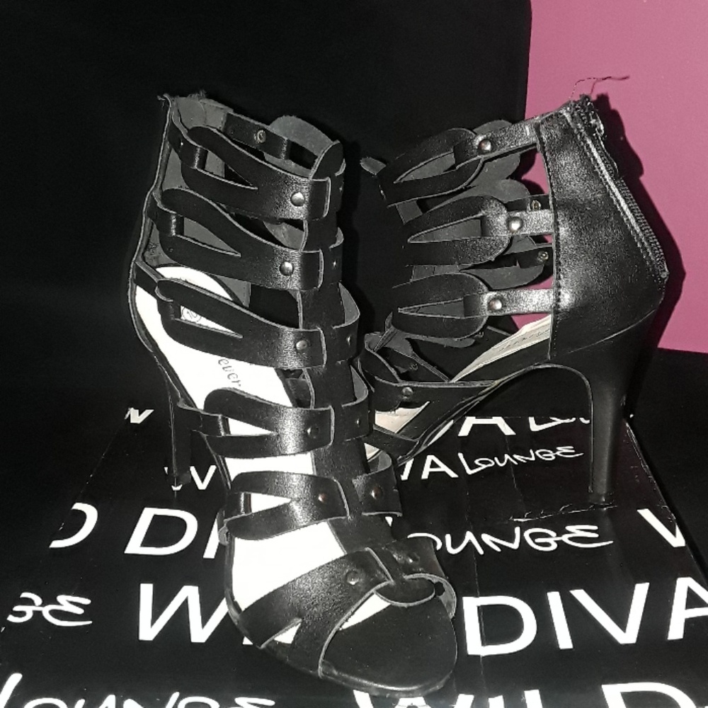 Black leather heels